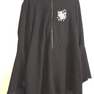 Women's Plus Black Hooded Bat Wing Romper